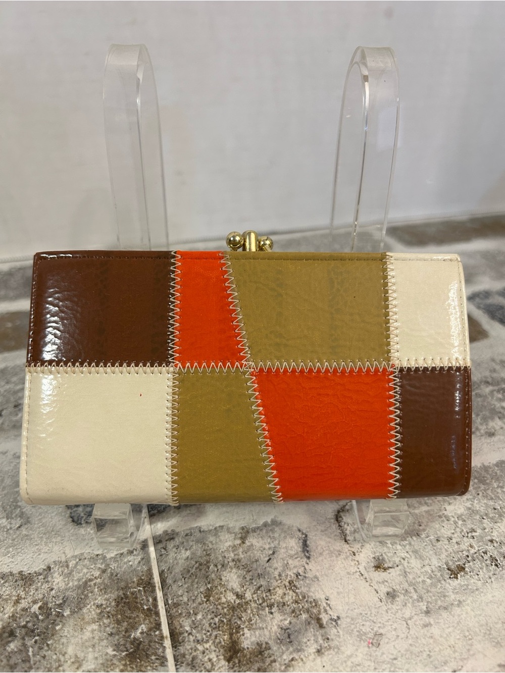 Vintage 1970’s Baronet patchwork Leather Kids-lock Wallet Retro-style Design